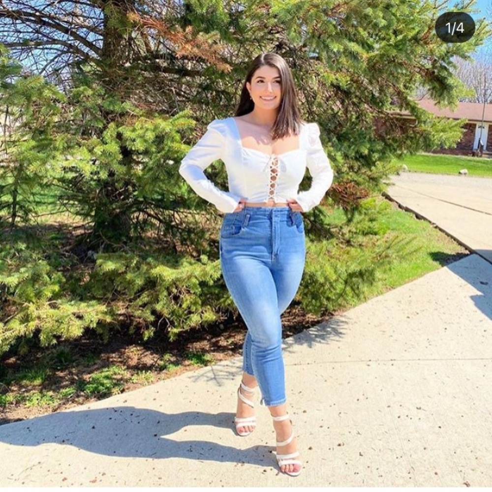 White Long Sleeve Front Tie Crop Top